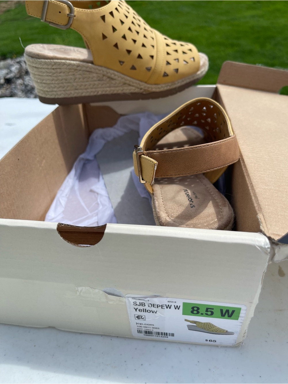 Yellow Perforated Espadrille Wedge Sandals 8.5 wide